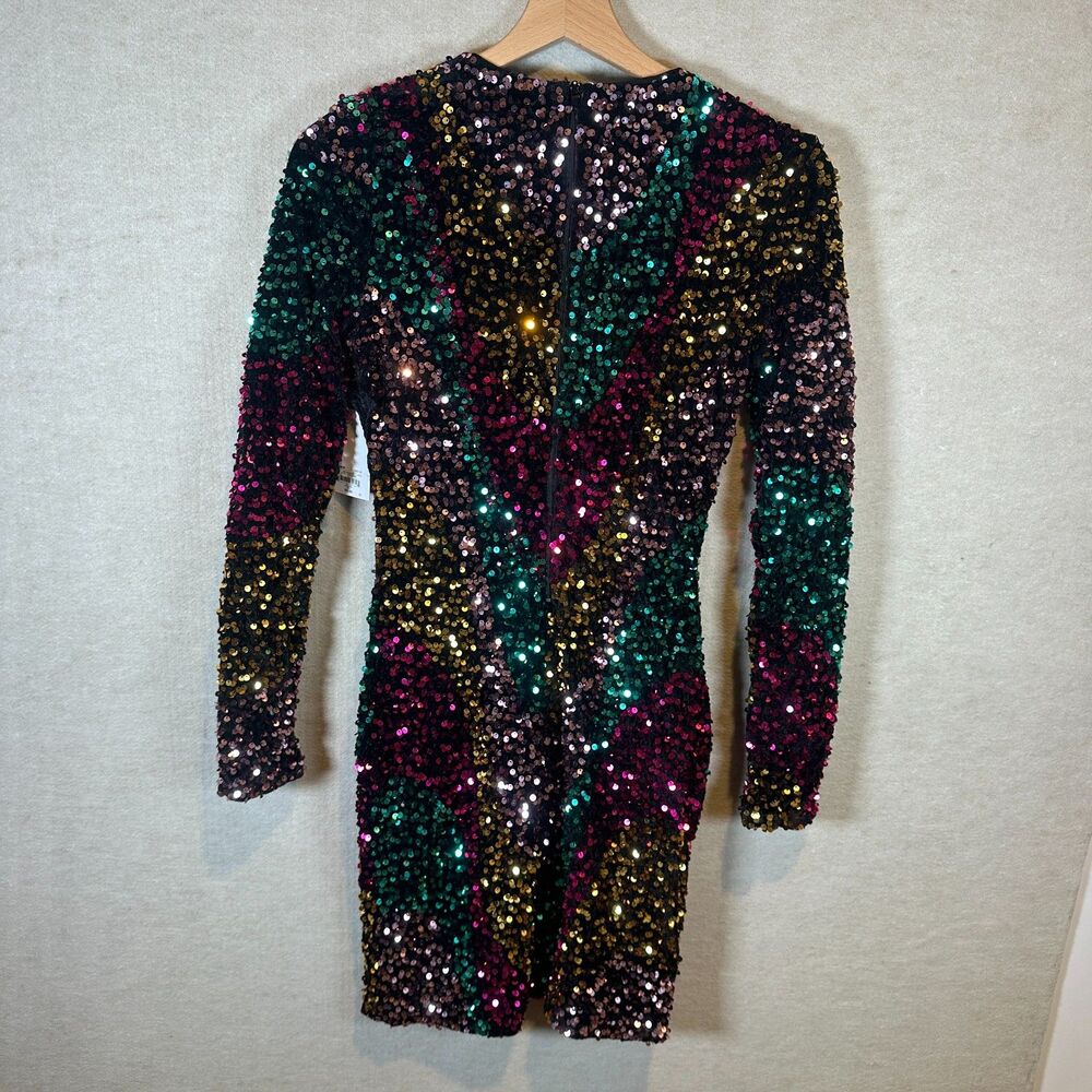 Intempo Rainbow Velvet Sequin Bodycon Mini Dress XS Long Sleeve NWT Party